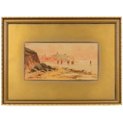 Austin Smith (British fl.1913-1928): Sailboats off Scarborough, pair of watercolours signed; together with Alfred Durham (British 19th century): Coastal Views of Scarborough, set of three watercolours heightened with white signed and one dated 1907 max 18cm x 32cm (5)