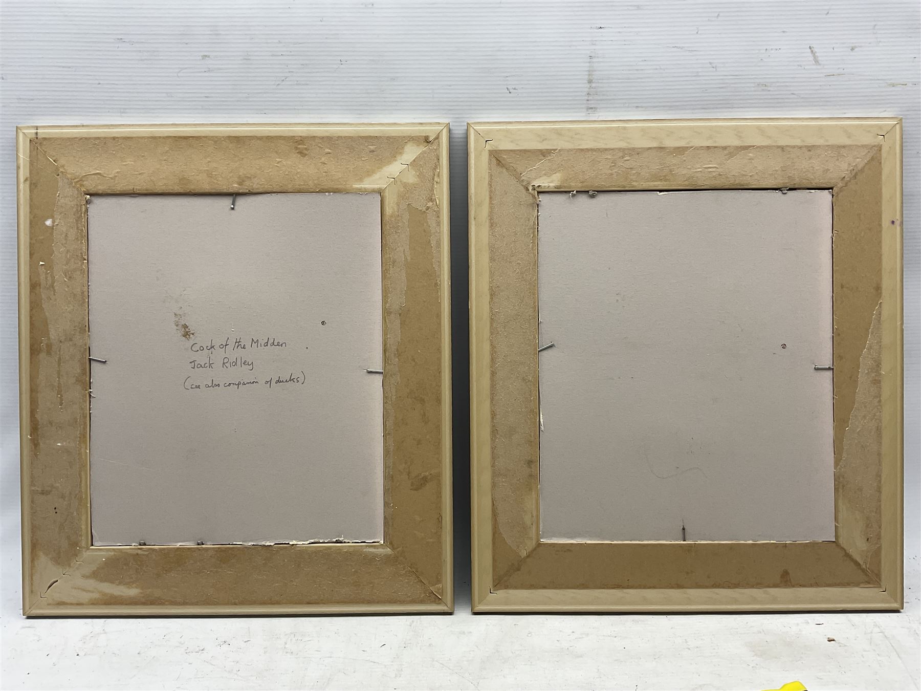 Jack Ridley (British 20th Century): Goose and Goslings and Cockrel in the Farmyard, two oils on board signed 17cm x 12cm (2)