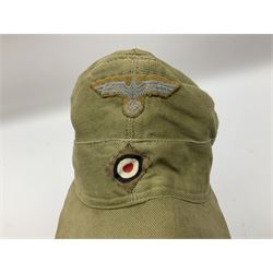 WW2 German DAK M42 Army Field Cap stamped G. Teufel Sohn Tuttlingen M/42 55; and Afrikakorps cuff title (2)