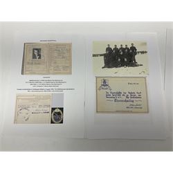 WW2 German Coastal Artillery Wehrpass for Marinehelfer Harald Ammann with small archive of modern research information.