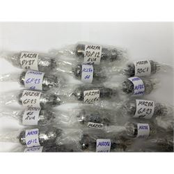Collection of Mazda thermionic radio valves/vacuum tubes, including EH90, U26, PCF84, U26 approximately 55