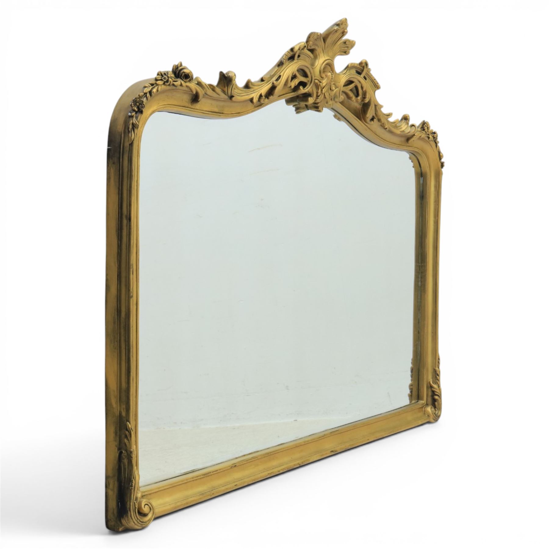 Rococo design rectangular wall mirror, featuring shaped top with shell pediment, leaves and scrolling decoration