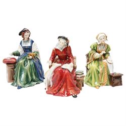 Royal Doulton limited edition set, King Henry VIII HN3350, and his six wives, comprising Catherine of Aaragon HN3233, Anne Boleyn HN3232, Jane Seymour HN3349, Anne of Cleves HN3356, Catherine Howard HN3449, and Catherine Parr HN3450 (7)