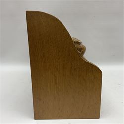 Mouseman - oak letter rack, shaped end supports enclosing three divisions, carved with mouse signature, by the workshop of Robert Thompson, Kilburn