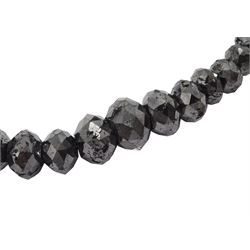 Single strand graduating black diamond necklace, with 18ct white gold clasp, stamped 750, total diamond weight approx 205.00 carat