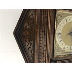 Late 19th century walnut architectural cased bracket clock, square brass dial with silvered Roman chapter, brass twin train movement stamped 'W&H Sch 2', quarter hour striking on two gongs, H42cm, W30cm, D20cm   