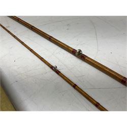 Hardy 'The Sir Edward Grey' two piece split can fishing rod, with cork handle and brass fittings marked Hardys, with a Hardy cover