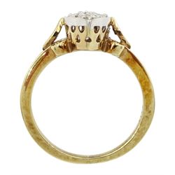 9ct gold diamond set marquise shaped ring, hallmarked