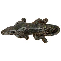 Galea Belinscaia (Yorkshire, Contemporary): Stoneware model of a baby alligator, with textured glaze finish, L56cm 