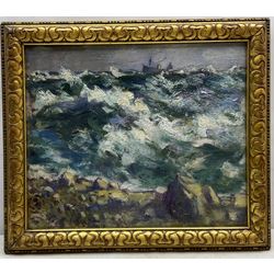 Dudley Dixon (British exh.1924-1940): Fishing Boat in Stormy Seas, oil on canvas signed and dated 1929, 33cm x 40cm