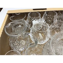 Quantity of cut-glassware, to include drinking glasses of various size and form, including set of six Stuart examples, etc., in one box 