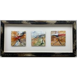 David Baumforth (British 1945-): North York Moors Landscapes, triptych of three mixed media on board framed as one signed with monogram, each 12cm x 12cm