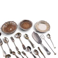 Silver plate, including waiter, two bottle coasters, funnel, cutlery, etc