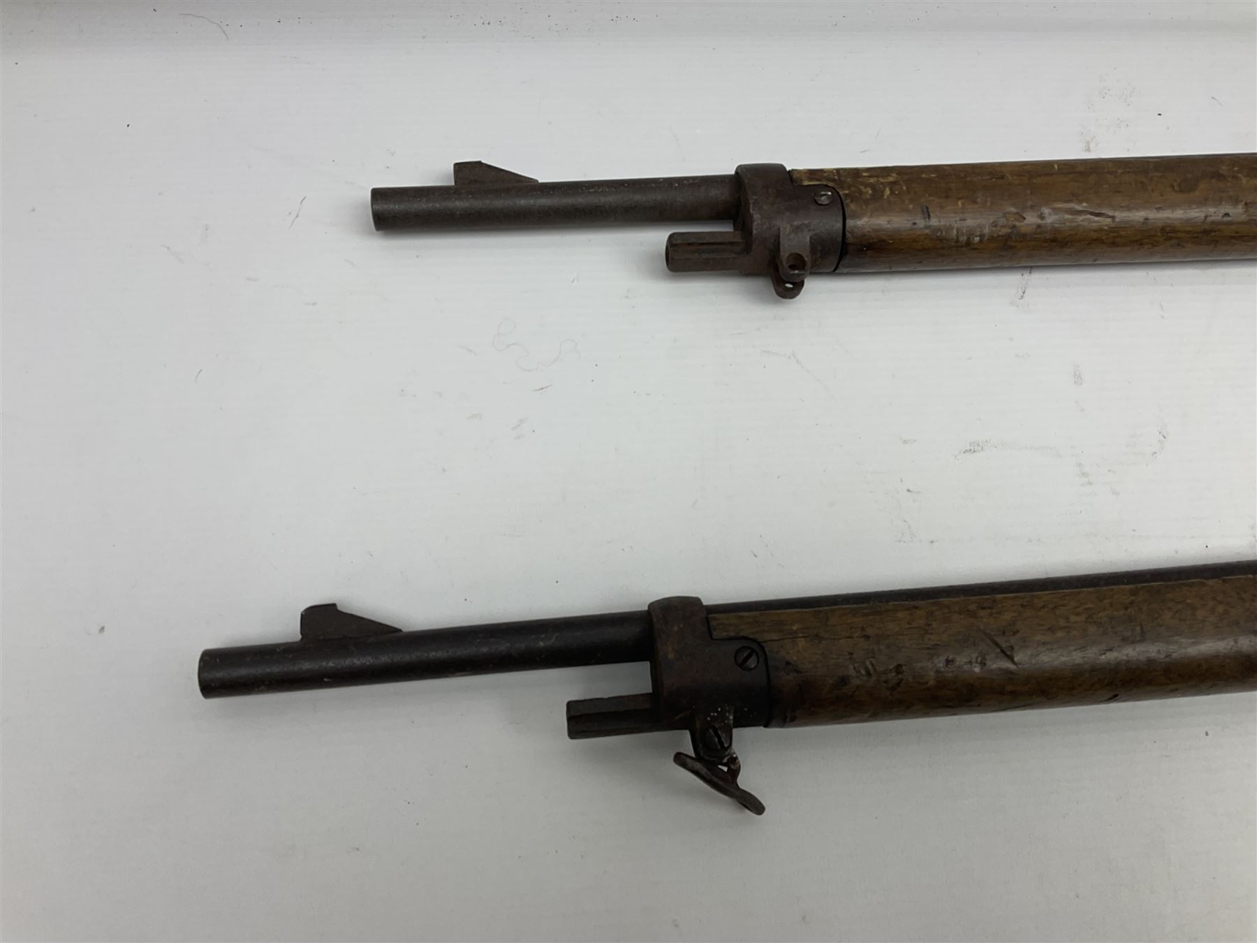 RFD ONLY AS NOT NITRO OR BLACK POWDER PROOFED - two late 19th century Martini Henry .303 carbines in poor condition for spares or repair, no visible numbers (2)