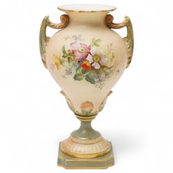 Four pieces of Royal Worcester blush ivory, each decorated with floral sprigs of various flowers, tallest 15.5cm (4)