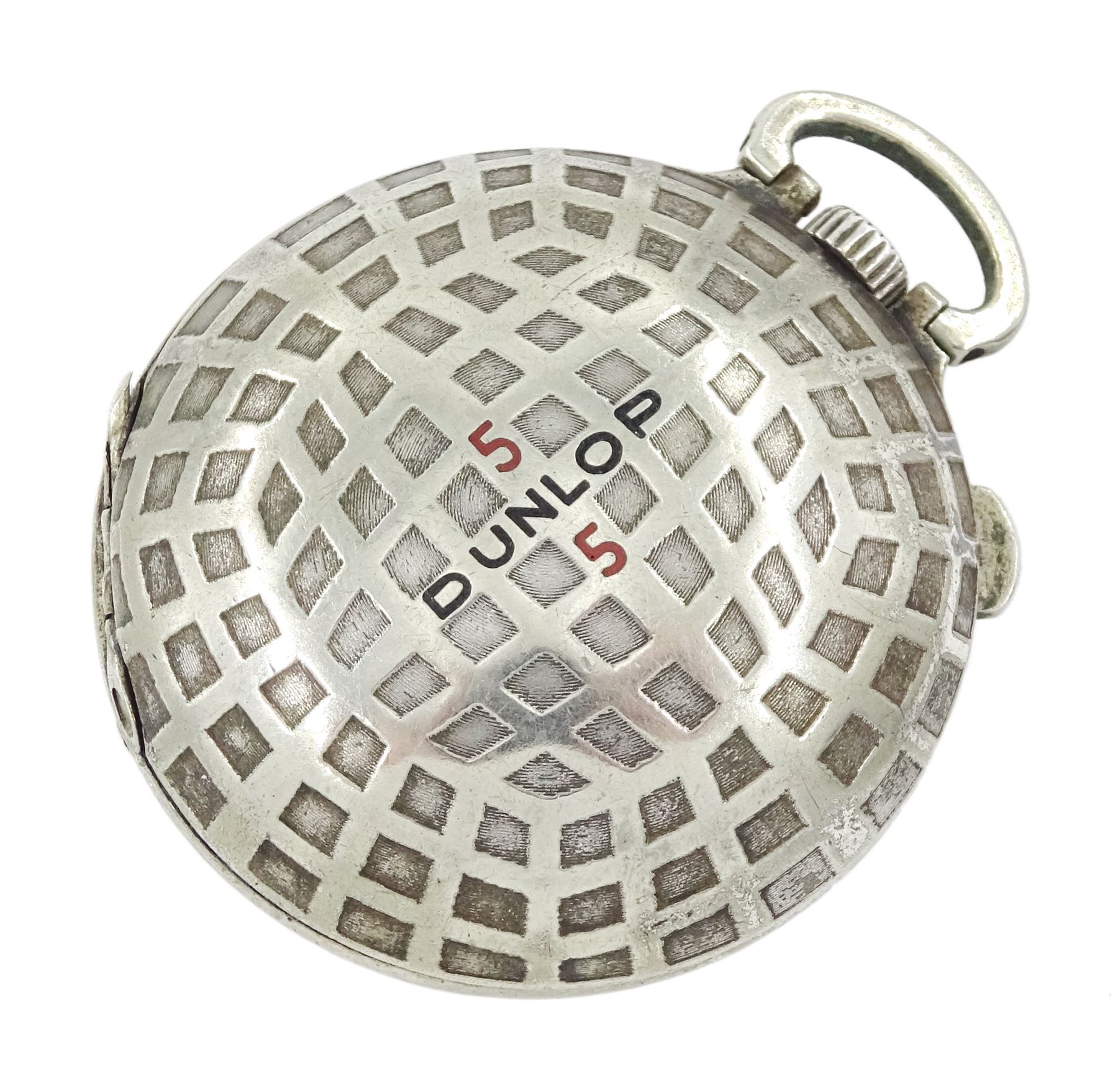 Dunlop novelty golf ball full hunter keyless lever fob watch, white enamel dial with subsidiary seconds dial