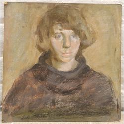 Douglas Stannus Gray (British 1890-1959): Lady in a Jumper, oil pastel unsigned 31cm x 31cm (unframed) Provenance: direct from the artist's family 