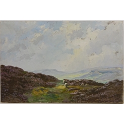  Sheep Grazing on the Moors, oil on canvas signed by Lewis Creighton (British 1918-1996) 51cm x 76cm (unframed)  