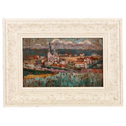 Paul Elie Gernez (French 1888-1948): Church and Village in French Landscape, oil on panel signed faintly lower right 19cm x 31cm
Provenance: private collection purchased Leighton Fine Art, Marlow, Bucks
