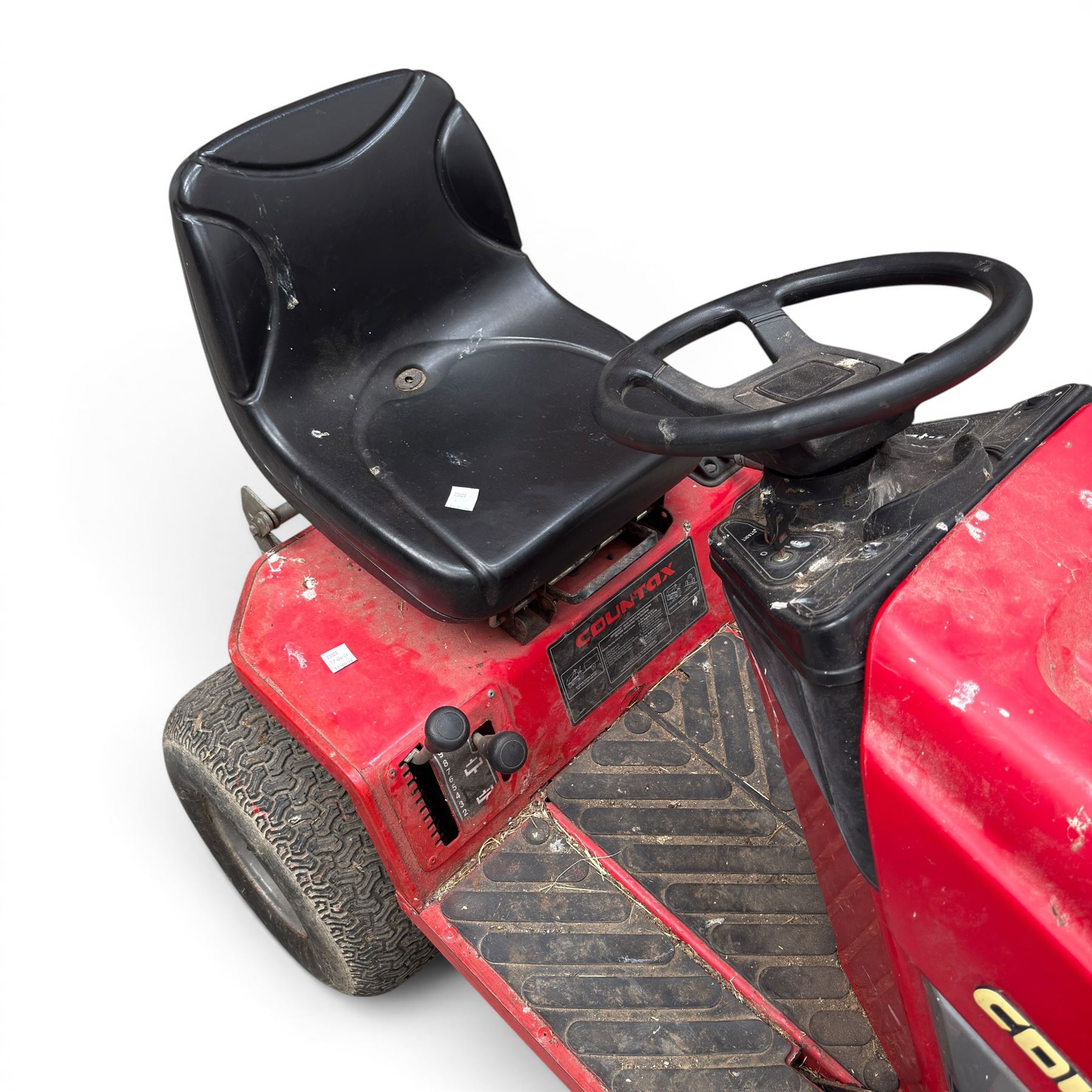 Countax C600H - ride on lawnmower / yard tractor with Honda engine, black seat and red bodywork.