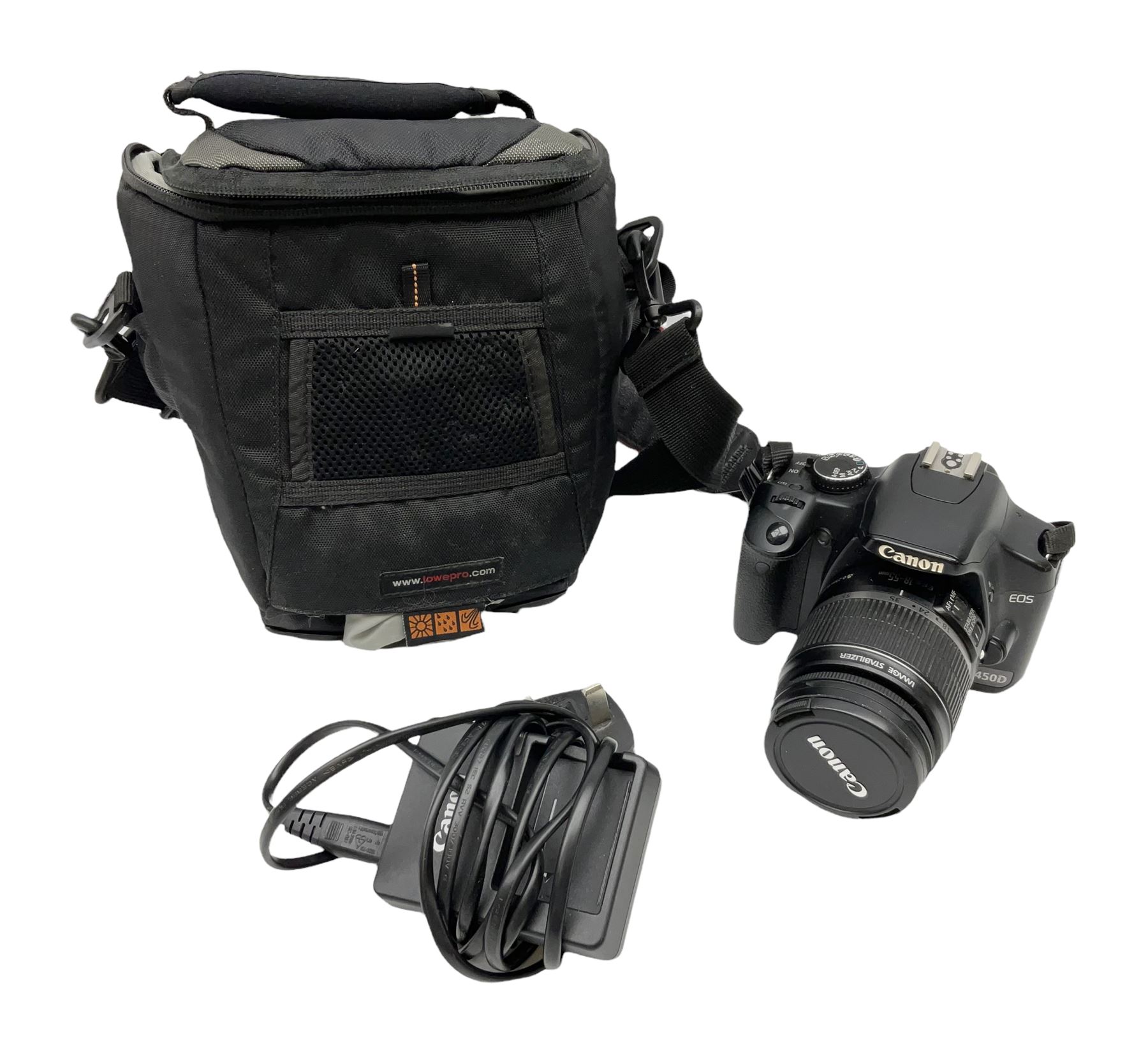 Canon EOS 450D camera with Canon Zoom lens 'EF-S 18-55mm 1:3.5-5.6 IS' with carry bag
