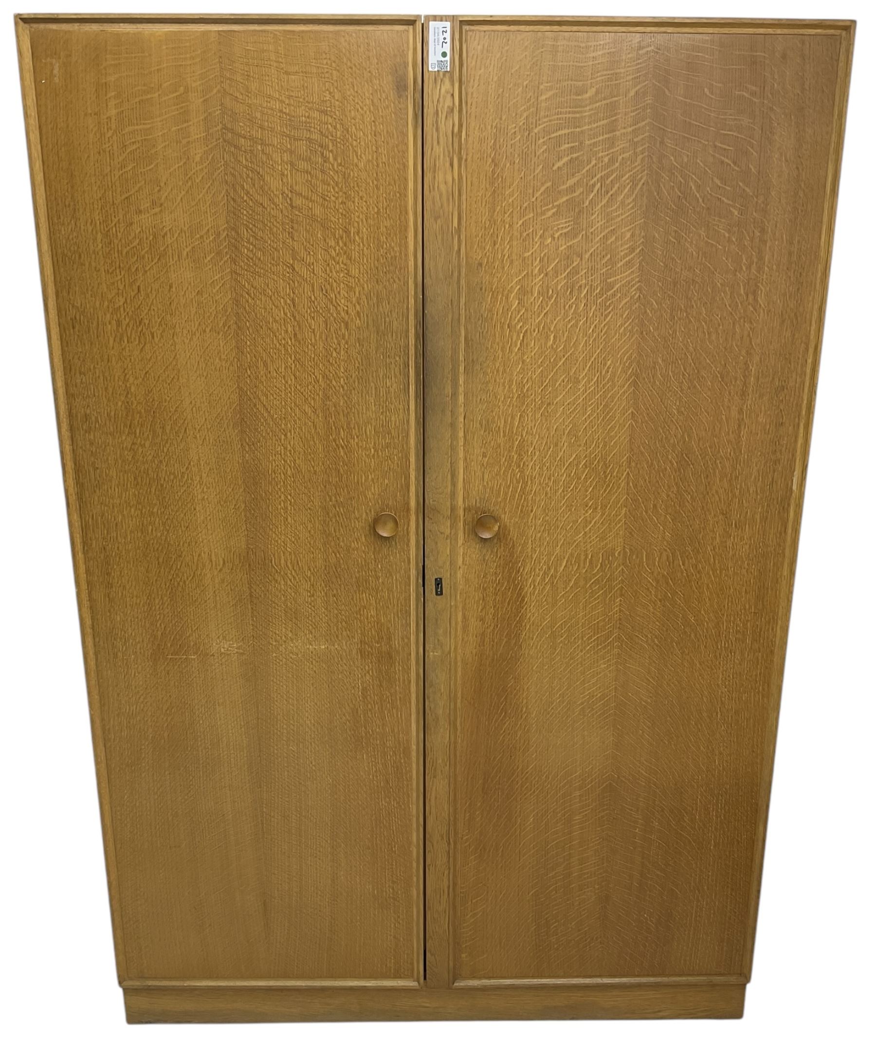 Meredew - mid-20th century oak single wardrobe (W61cm, H153cm, D46cm); and matching double wardrobe (W122cm, H176cm, D54cm)