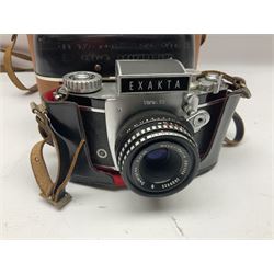 No2 folding autographic brownie, Exakta Varex IIb camera, brass three draw telescope, H.H. Son Ltd binoculars, Carl Zeiss Jena Jenoptem 7x50W binoculars etc