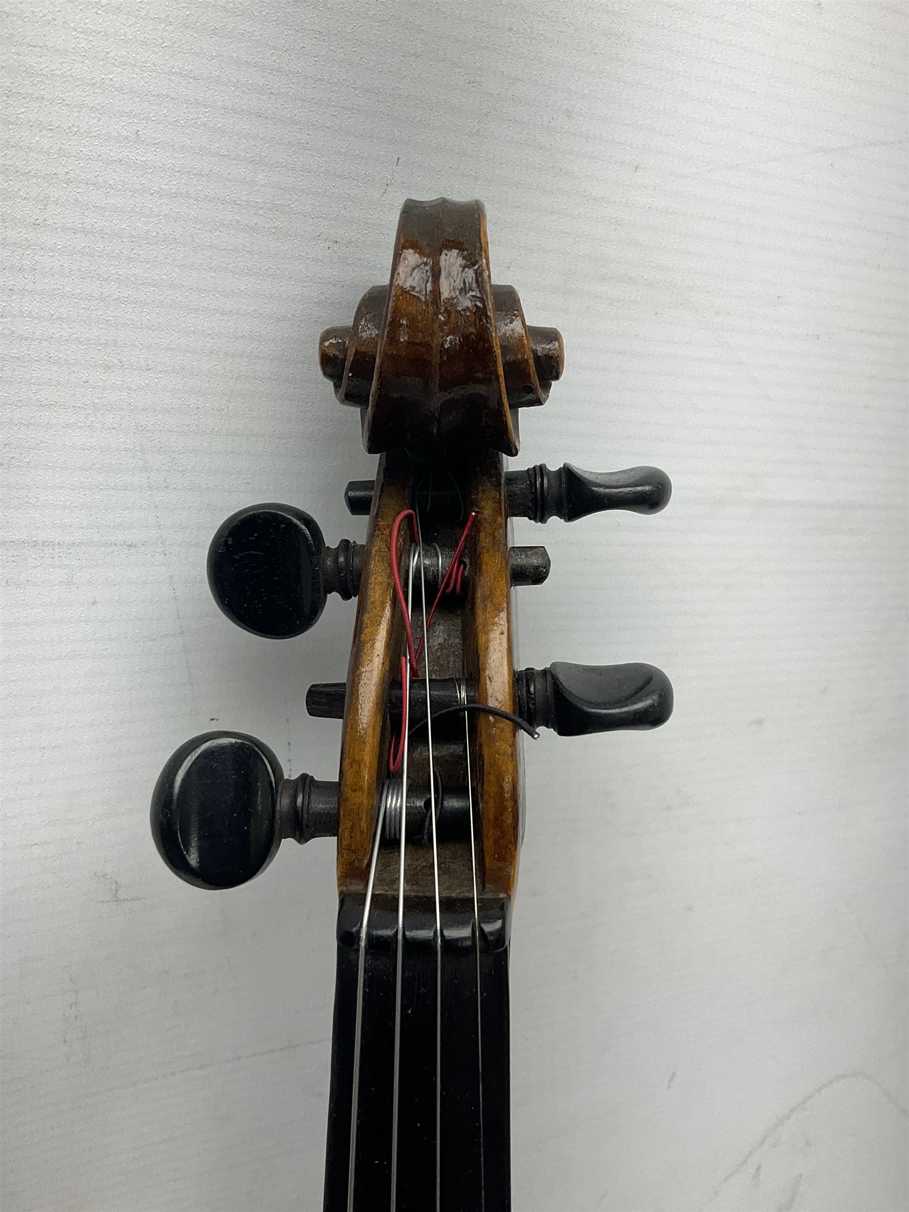 German trade violin c1900 stamped PAGANINI with 35.5cm two-piece maple back and ribs and spruce top L58.5cm overall; in carrying case; and another German trade violin for spares or repair; in carrying case (2)