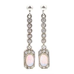 Pair of silver opal and cubic zirconia pendant earrings