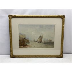  John Francis Salmon (British 1808-1886): Landing a Cutter at Bridlington, watercolour signed and dated 1874, 34cm x 51cm  