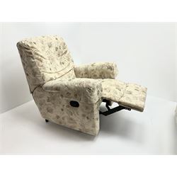 Celebrity two seat sofa, upholstered in beige ground fabric with floral pattern (W142cm), and matching reclining armchair (W90cm)”