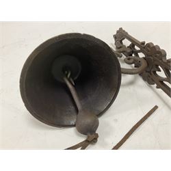 Cast iron exterior hanging garden bell with decorative butterfly bracket