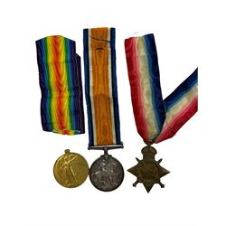Three WWI medals, comprising 1914-15 Star, British War Medal and Victory Medal awarded to 3078 Private A.E Shone Durham Light Infantry