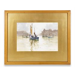 Harry Wanless (British c1872-1934): Early Morning Fishing Boats in the South Bay Scarborough , watercolour signed 23cm x 33cm