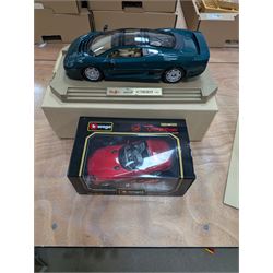 Two diecast cars, comprising Maisto 1:12 scale 1992 Jaguar XJ220 and a Burago 1:18 scale 1992 Dodge Viper RT10, both boxed