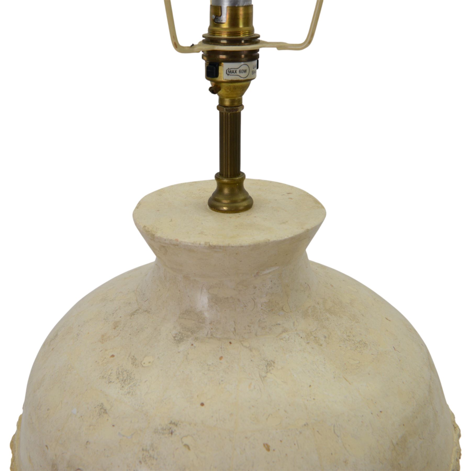 Composite table lamp, of  baluster form with textured detail and smooth neck, with shade, H76cm