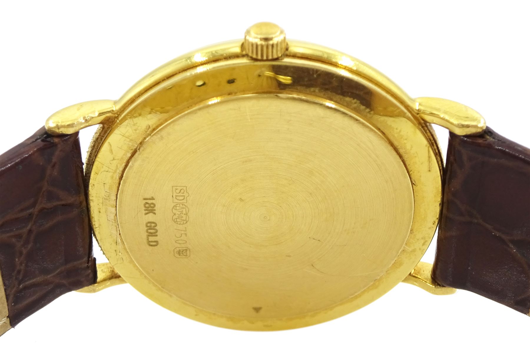 Rotary Elite gentleman's 18ct gold quartz wristwatch, hallmarked, on brown leather strap, boxed