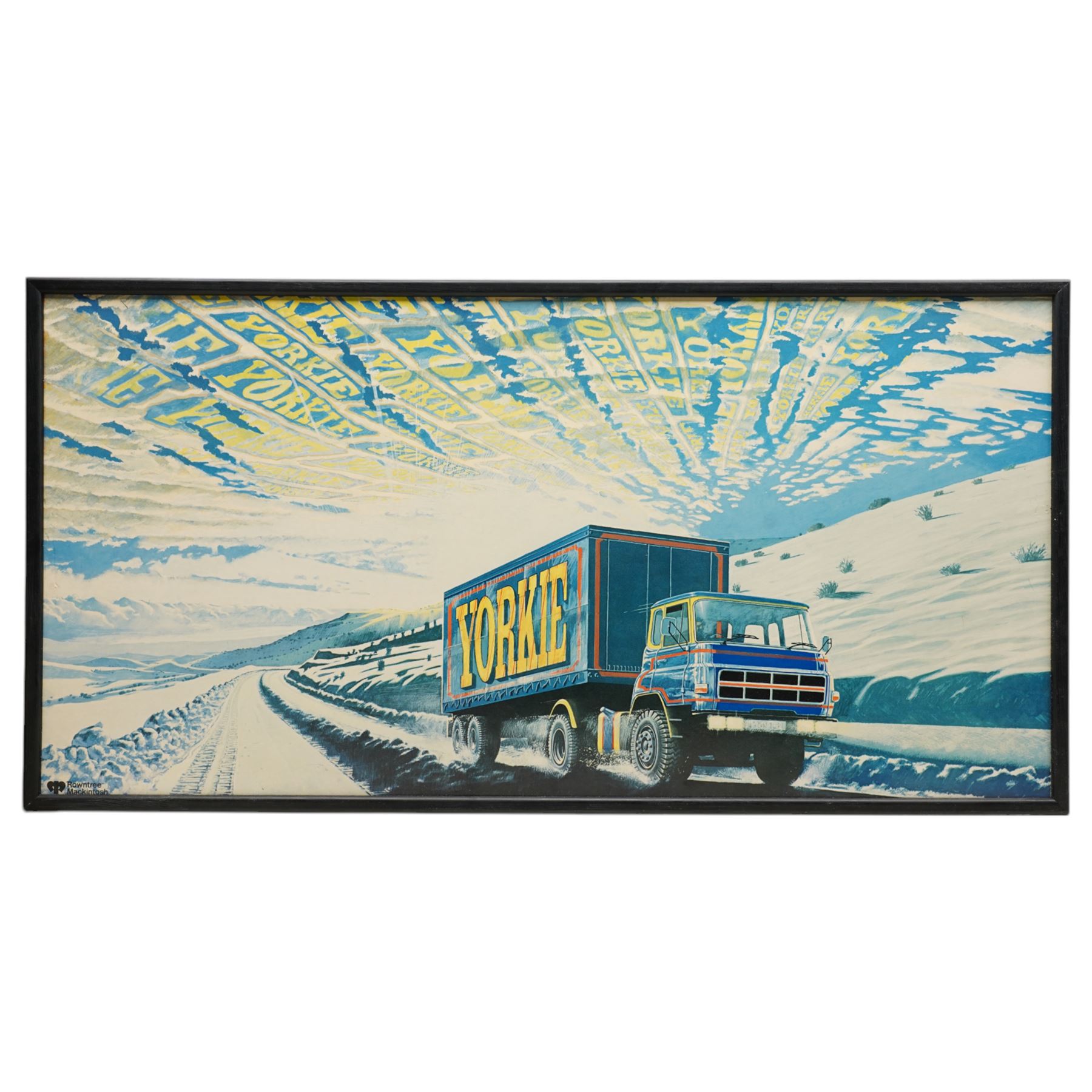 Original Rowntree Mackintosh (Rowntrees) advertising poster for Yorkie - The Yorkie Truck', colour poster 38cm x 76cm
Provenance: from the personal collection of David Lamb, former advertising manager at Rowntree Mackintosh, York