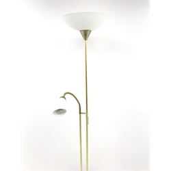 Gold finish up lighter with adjustable reading lamp, H181cm