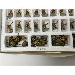 Lamming Miniatures - Bill Lammings own 1970s promotional display set of fifty-two 25mm miniature WW2 Japanese Infantry soldiers with two howitzers and mortar team; hand painted by Bill Lamming for exhibition