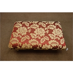 Rectangular footstool upholstered in red and gold floral fabric, 104cm x 62cm, H33cm  