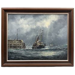 Jack Rigg (British 1927-): 'Approaching Gale', oil on canvas signed, titled and dated 1993 verso 34cm x 44cm
