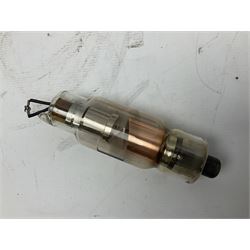 Collection of scientific and technical instruments etc including boxed 'Force on a Conductor' apparatus; vintage GPO resistance box; current deflection meter; vintage X-ray generator tube; small glass electroscope; two demonstrator solenoids; two magdeburg spheres; travelling balance scales etc; some by Philip Harris Ltd