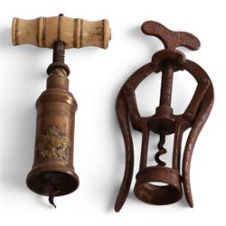 19th Century Thomason action twin helix design brass corkscrew with bone handle, together with James Heeley & Sons A1 Patent double lever corkscrew