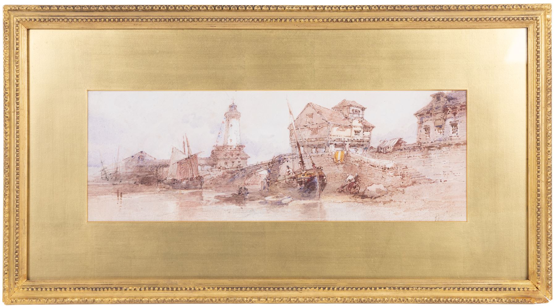 Paul Marny (French/British 1829-1914): Harbour Scenes, near pair watercolours signed, approx 16.5cm x 44.5cm each (2)