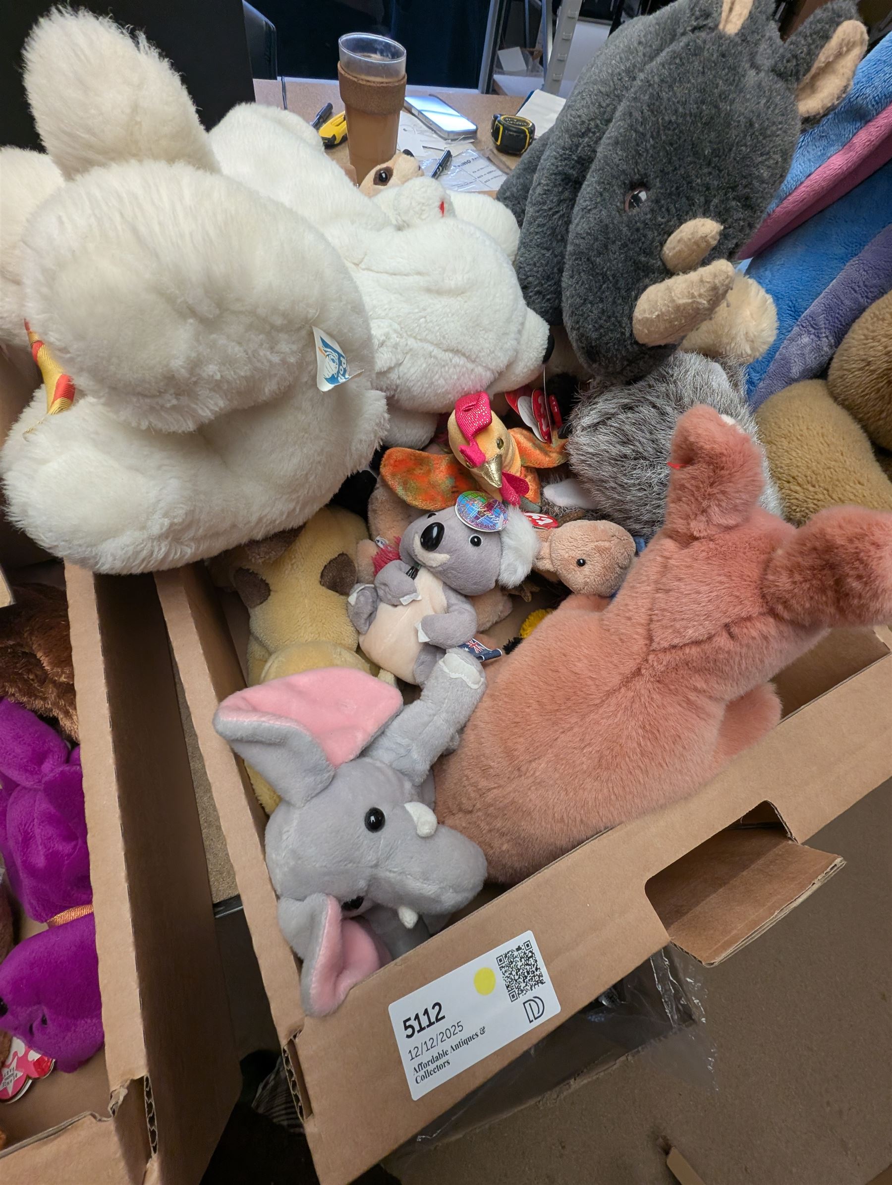 Collection of vintage and modern soft toys, including TY Beanie Babies, Disney Store Eeyore, etc