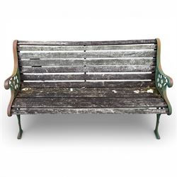 Green cast iron ended wood slat bench