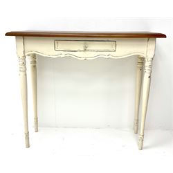 Laura Ashley Bramley range French style cream painted console table, single drawer, turned tapering supports 