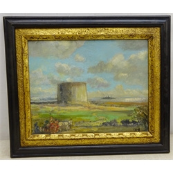  C R-B (20th century): Martello Tower, oil on board signed with initials 23cm x 30cm  