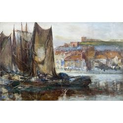 Alfred George Morgan (British 1848-1930): Whitby Harbour with view of Abbey, watercolour signed 43cm x 66cm